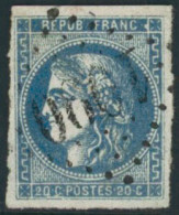 Obl. N°46Ad 20c Outremer, Type III R1 Infime Pelurage - B - 1870 Emission De Bordeaux