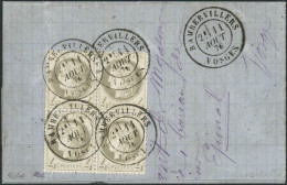 Lettre N°52 4c Gris, Bloc De 4 Obl CàD  Type 17 Rambervillers 11/08/76 - TB - 1871-1875 Ceres