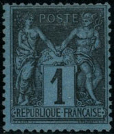 * N°84 1c Noir S/bleu De Prusse, Quasi SC Signé Brun, Certif Calves RARE - TB - 1876-1898 Sage (Type II)