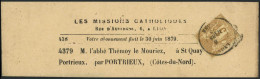 Lettre N°86 3c Bistre-jaune S/bande D'imprimé. Cachet D'arrivée Au Verso 8/3/79 - TB - 1876-1898 Sage (Type II)