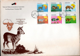 ZIMBABWE FDC, Duiker Research   /   Lettre De Première Jour, Duiker Recherch   1987 - Animalez De Caza