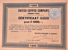 United Copper Company  - Certificaat - Amsterdam - 1909 - Mines