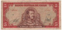 CHILE   5  Escudos ,       P138  ( ND 1964   Manuel Bulnes + Painting Battle Of Rancagua ) - Cile