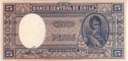 CHILE   5  Pesos (1/2 Condor),     P110  ( ND 1947-58)    Bernardo O'Higgins At Front - Chili