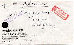 74825 - Indien - 1985 - 5Rp Gummibaum MiF A R-LpBf VARANASI -> Westdeutschland, M Dt R-Aufkleber - Lettres & Documents