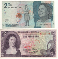 COLOMBIA     Two Notes  2 Pesos  Oro  P413 + 2000 Pesos  P458 - Kolumbien