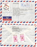 Malaysia Registered Commerce AirmailCV Ipoh 27may1986 X Germany With Flags $1 + Malaysian Games C.40 Pair - Malaysia (1964-...)