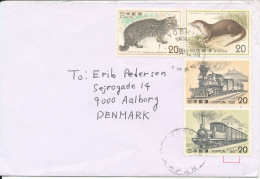 Japan Cover Sent To Denmark 1981 Topic Stamps Trains And Wild Animals - Cartas & Documentos
