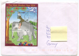 Cover Bhutan 2022 Minisheet Fire Male Monkey Year 2016 Chinese Zodiac Sent From Phuensholing - Bhoutan