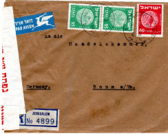 74858 - Israel - 1954 - 2@95Pr Muenzen MiF A R-LpBf JERUSALEM -> BONN (Westdeutschland), M Isr Zensur - Storia Postale