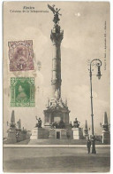 Mexico City Columna Dela Independencia B/wppc With 2 Stamps On The Front - Mexico