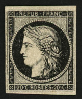 20c Noir Sur Jaune Neuf (*). Signé SCHELLER. TTB. - 1849-1850 Ceres