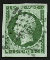 5c Empire (n°12) Nuance Vert Sur Verdâtre Oblitéré PC. Signé SCHELLER. Superbe. - 1853-1860 Napoleon III