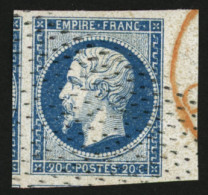 20c (n°14) Bord De Feuille + 3 Voisins Obl. Pointillés Fins. Superbe. - 1853-1860 Napoleon III