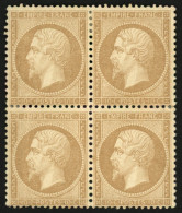 10c Empire (n°21) Bloc De 4 Neuf *. Infime Trace De Pli Vertical Sur 2 Timbres. Cote 10 000€. Signé BRUN. TTB. - 1863-1870 Napoleon III Gelauwerd