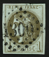 1c BORDEAUX Report 3 Olive-Bronze (n°39Cc) Obl. GC 1300. Cote 300€. Signé SCHELLER.  Superbe. - 1870 Emissione Di Bordeaux