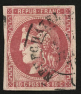 80c BORDEAUX (n°49) Obl. Cachet à Date NEUFCHATEL. Cote 950€. Signé SCHELLER. TB. - 1870 Uitgave Van Bordeaux