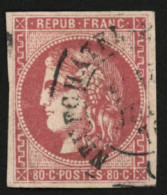 80c BORDEAUX (n°49) Obl. Cachet à Date NEUFCHATEL. Cote 950€. Signé SCHELLER. TB. - 1870 Emission De Bordeaux