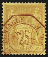 25c SAGE Jaune Obl. ST DOMINGUE PAQ FR. F En ROUGE. GRANDE RARETE. Seule Piéce Connue En Rouge. TTB. - 1849-1876: Periodo Classico