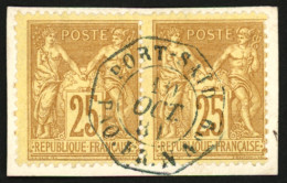 Paire 25c Sage Jaune Obl. PORT-SAID PAQ. FR. N N°9 Sur Fragment. Oblitération Rare. Superbe. - 1849-1876: Période Classique