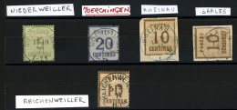 ALSACE LORRAINE - Bureaux Rares : 5c NIEDERWEILLER, 20c Pd MOERCHINGEN, 10c RHEINAU Bleu, 10c SAALES, 10c REICHENWEILLER - 1849-1876: Klassik