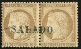 ALGERIE : Paire 15c CERES Obl. Griffe Bleue (RIO) - SALADO. GRANDE RARETE. Signé JAMET. Seule Piéce Connue à Ce Jour. TT - 1849-1876: Periodo Classico