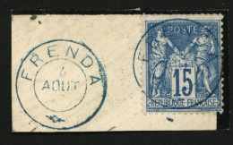 ALGERIE : 15c Sage Obl. Cachet FRENDA En Bleu (type Spécial) Sur Fragment. RARE. Superbe. - 1849-1876: Période Classique