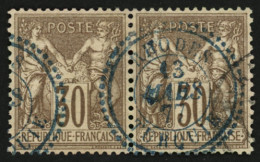 RHODES : Paire 30c SAGE Type I (n°69) Obl. Cachet à Date RHODES TURQUIE Eb Bleu. RARE. TTB. - 1849-1876: Période Classique