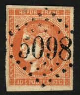 SMYRNE : 40c BORDEAUX (n°48) TTB Margé Obl. GC 5098. Cote 250€. TTB. - 1849-1876: Klassieke Periode