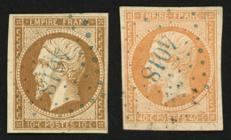 VARNA : 10c (n°13) Et 40c (n°16) Obl. PC 4018 En Bleu. Petits Défauts (aminci). Cote 380€. TTB. - 1849-1876: Classic Period