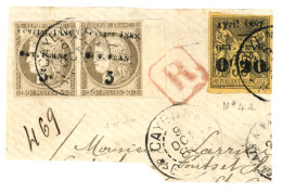 GUYANE : 0f20 S/ 35c (n°4a) + Paire 5 S/ 30c (n°8) Obl. CAYENNE Sur Fragment. TTB. - Other & Unclassified