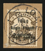 TOGO : 1/2p S/ 3pf Type I (n°31b) Variété "Petit O Dans TOGO" Obl. Sur Fragment. Coin Inférieur Gauche Défectueux. Timbr - Sonstige & Ohne Zuordnung