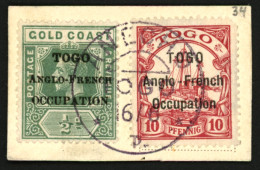 TOGO : 10pf (n°34) Une Dent Courte + GOLD COAST 1/2p Surchargé Obl. ANECHO. Tirage 1000 Ex. Cote 370€++. Combinaison Tré - Other & Unclassified