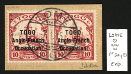 TOGO - FIRST DAY : Paire 10pf (n°56) Oblitération Centrale LOME 7.1.15 (FIRST DAY) On Piece. RARE. Cote 800€+++.  Signé  - Sonstige & Ohne Zuordnung