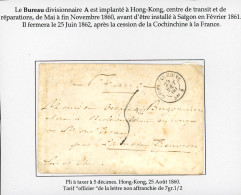 Bureau A  - HONG-KONG (mai à Novembre 1860) : 1860 CORPS EXP. CHINE Bau A 25 Aout 60 + Taxe 5 Tampon Sur Enveloppe Pour  - Legerstempels (voor 1900)