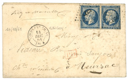 Bureau A - SAIGON : 1861 20c (n°14)x2, 1 Ex. Pd Obl. CECA + CORPS EXP. CHINE Bau A Sur Enveloppe Pour La FRANCE. Rare. T - Sellos De La Armada (antes De 1900)