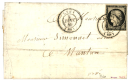 20c Noir (n°3) TTB Margé Obl. Type 15 LYON 9 JANV. 49 Sur Lettre (pd) Avec Texte Pour NANTUA. Signé LAMY + CALVES. TTB. - 1849-1850 Ceres