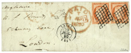 1850 Paire 40c CERES (n°5) TB Margé Obl. Grille + T.15 LAVAL Sur Lettre Pour L' ANGLETERRE. Cote 1700€. Signé SCHELLER.  - 1849-1850 Ceres