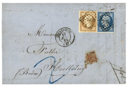 1861 10c (n°13) + 20c (n°14) Obl. PC 2950 + T.15 STRASBOURG Sur Lettre Pour HOELLSTEIG (BADEN). Verso, Cachet Oval FRANK - 1853-1860 Napoléon III