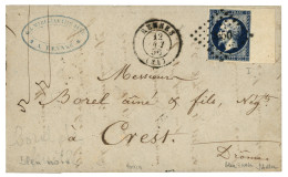 "BLEU NOIR" : 1856 20c Type I Nuance BLEU NOIR (n°14Ab) TTB Margé Avec Bord De Feuille Intégral Obl. Sur Lettre De RENNE - 1853-1860 Napoleon III