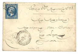 1861 20c (n°14) TB Margé Obl. Grille+ CORPS EXPEDITIONNAIRE D' ITALIE 2e DIVISION Sur Lettre Pour LYON. TTB. - 1853-1860 Napoleon III