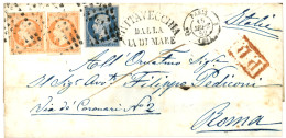 Double Port Pour Les ETATS- PONTIFICAUX : 1859 20c (n°14) + 40c (n°16)x2, 1 Ex Pd Obl. GROS POINTS + Cachet Maritime CIV - 1853-1860 Napoleon III