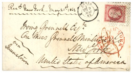 1859 80c(n°17) TB Margé Obl. Pointillé Fins + Cachet "diabolo" PARIS + Taxe 3c Rouge Sur Enveloppe Pour NEW-YORK (USA).  - 1853-1860 Napoléon III