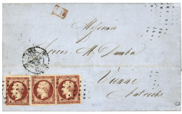 1855 80c (n°17)x3, Un Ex. Pd Obl. ROULEAU De GROS POINTS Sur Lettre De PARIS Pour VIENNE (AUTRICHE). Affrt à 2F40 Rare A - 1853-1860 Napoléon III.
