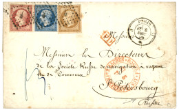 1859 10c (n°13) + 20c (n°14) + 80c (n°17) Sur Lettre De PARIS Pour ST PETERSBURG (RUSSIA). TTB. - 1853-1860 Napoléon III.