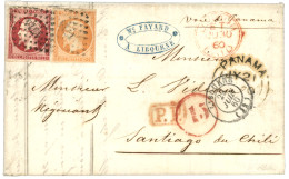 1860 40c (n°16) + 80c (n°17) Sur Lettre De LIBOURNE Via PANAMA Pour SANTIAGO (CHILI). TB. - 1853-1860 Napoleon III