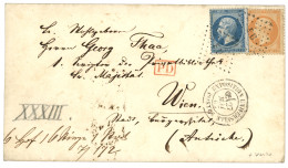 1867 20c (n°22) + 40c (n°23) Obl. EU + EXPOSITION UNIVERSELLE POSTES Sur Enveloppe (illustrée Au Verso) Avec Texte égale - 1863-1870 Napoléon III Lauré