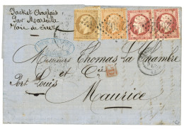 1865 10c (n°21) + 40c (n°23) + 80c (n°24)x2 Sur Lettre De MARSEILLE Pour L' ILE MAURICE. TB. - 1863-1870 Napoléon III Con Laureles