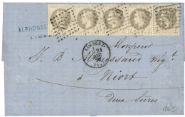 1870 Superbe Bande De 5 Du 4c Lauré (n°27) Obl. GC 2049 + T.16 LIMOGES Sur Lettre. Signé CALVES. TTB. - 1863-1870 Napoléon III. Laure