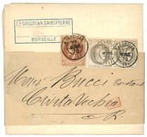 1870 2c (n°26) + Paire 4c (n°27) Obl. T.15 MARSEILLE Sur IMPRIME Complet Avec Sa Bande Pour CIVITAVECHIA (ITALIE). Tarif - 1863-1870 Napoleon III With Laurels